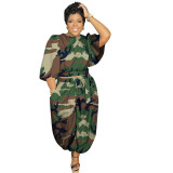 N8041 Fashion Printed Loose Large Size Elegant Dress