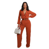 H190 casual loose fit women's slim fit solid color long sleeved jumpsuit