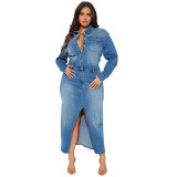 3566 long sleeved denim windbreaker jacket cardigan denim cape dress