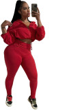 HR24059   Sexy drawstring waist, exposed navel, high waist, tight pants two-piece set