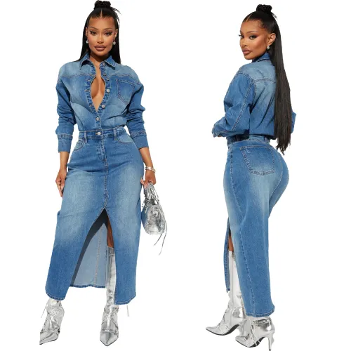 3566 long sleeved denim windbreaker jacket cardigan denim cape dress