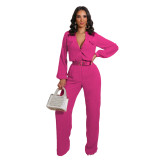 H190 casual loose fit women's slim fit solid color long sleeved jumpsuit