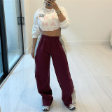 New women's high waist wide sport pine casual pants
