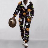 V-neck printed sports and leisure long sleeved suit