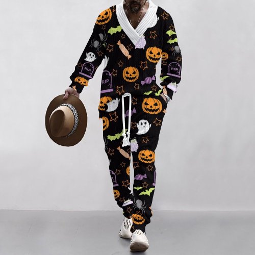 V-neck printed sports and leisure long sleeved suit