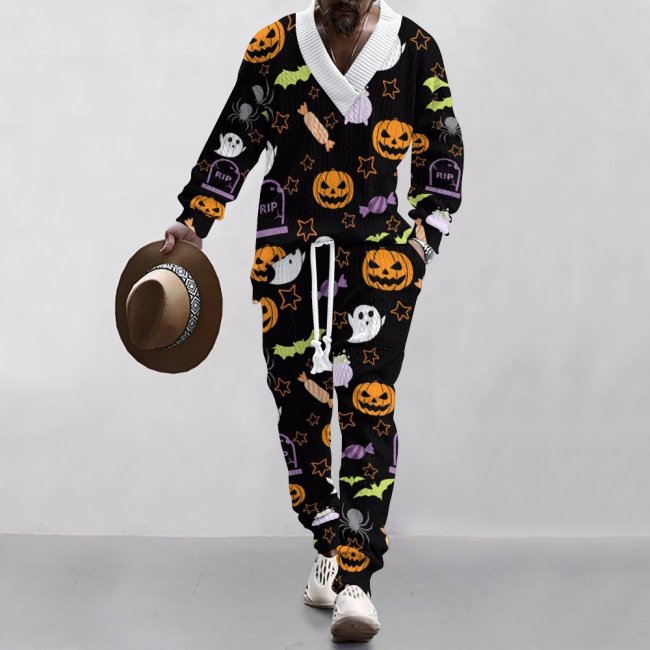 V-neck printed sports and leisure long sleeved suit