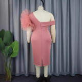 AM030328 One Shoulder Mesh Dress with Stylish Appearance for Banquet and Party