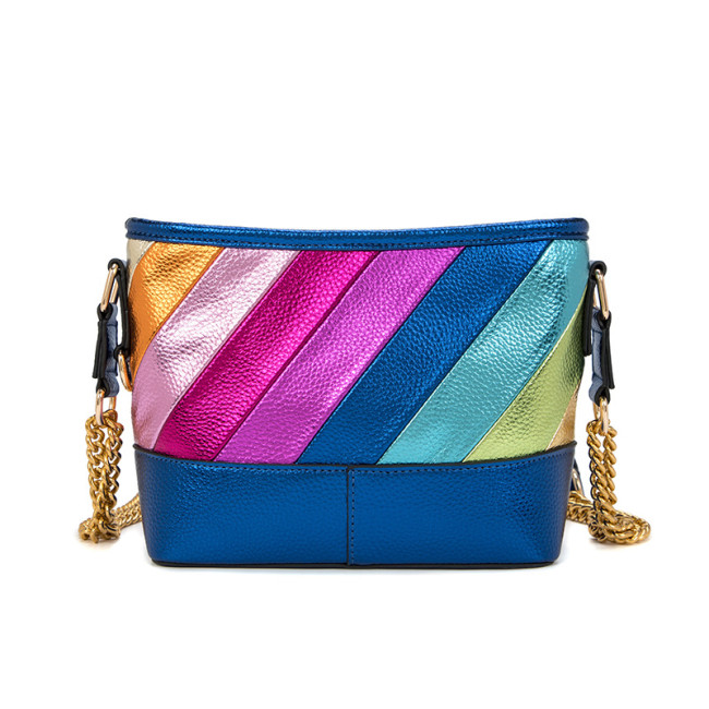 Women's bag color blocking splicing rainbow chain single shoulder crossbody bag direct sales