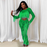 Sexy faux mink fur handmade tassel knitted hollow one-piece jumpsuit