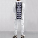 Technology plaid printed oversized shoulder down men's knitted long pants long sleeved set
