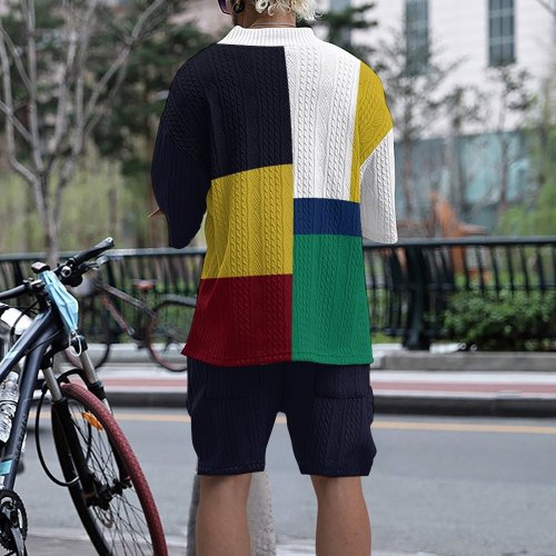 Men's V-neck loose shoulder top, shorts