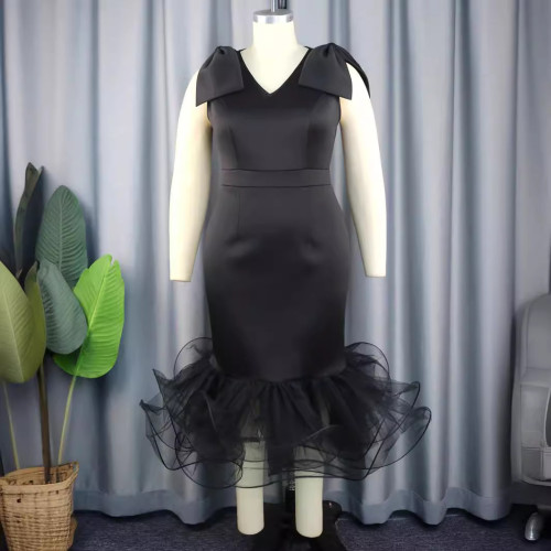 AM030318 new V-neck sleeveless bow dress