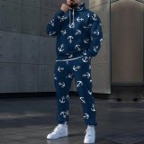 3D printed long sleeved hooded pullover loose hoodie set