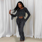 Sexy faux mink fur handmade tassel knitted hollow one-piece jumpsuit