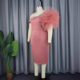 AM030328 One Shoulder Mesh Dress with Stylish Appearance for Banquet and Party