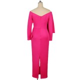 AM210730 Deep V Bow High Waist Butt Bag Party Large Women's Dress Party Dress