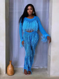 Sexy faux mink fur handmade tassel knitted hollow one-piece jumpsuit