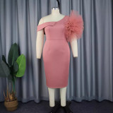 AM030328 One Shoulder Mesh Dress with Stylish Appearance for Banquet and Party