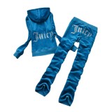 666 Velvet sports suit women's hot stamping cardigan hooded sweatshirt long pants slim fit two-piece set