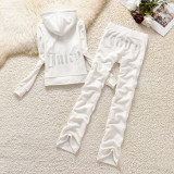 666 Velvet sports suit women's hot stamping cardigan hooded sweatshirt long pants slim fit two-piece set