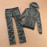 6047 Velvet casual sports suit cardigan hooded top two-piece set