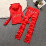 666 Velvet sports suit women's hot stamping cardigan hooded sweatshirt long pants slim fit two-piece set