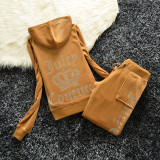 2210,7299 Hot stamping letter velvet two-piece set
