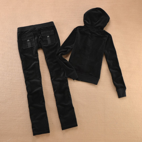 6047 Velvet casual sports suit cardigan hooded top two-piece set