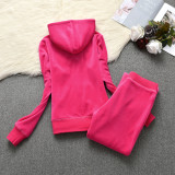 666 Velvet sports suit women's hot stamping cardigan hooded sweatshirt long pants slim fit two-piece set