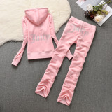 666 Velvet sports suit women's hot stamping cardigan hooded sweatshirt long pants slim fit two-piece set