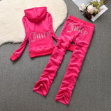 666 Velvet sports suit women's hot stamping cardigan hooded sweatshirt long pants slim fit two-piece set