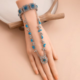 Bohemian tassel pearl round ring with diamond inlaid chain for women
