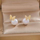 Freshwater Pearl Love Butterfly Zircon Earnail Electroplating S925 Silver Needle