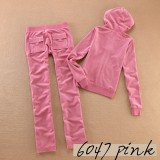 6047 Velvet casual sports suit cardigan hooded top two-piece set