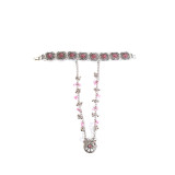 Bohemian tassel pearl round ring with diamond inlaid chain for women