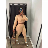 XT8213 Fashion Solid Color Sweater Knitted Pants Set Two Piece Set