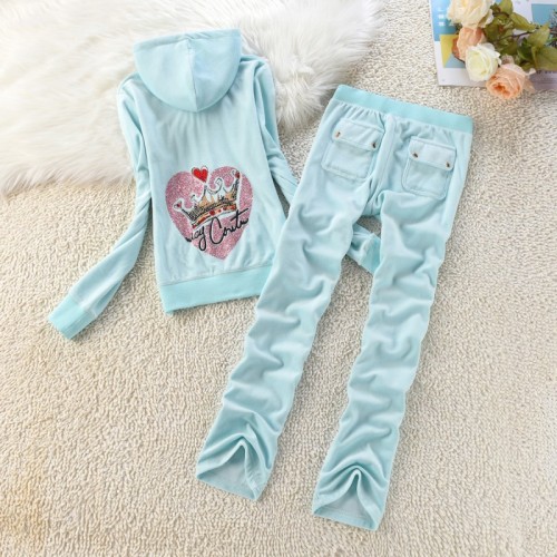 7406 Velvet suit women's cardigan hooded straight leg pants two-piece set