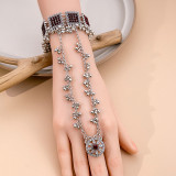 Bohemian tassel pearl round ring with diamond inlaid chain for women