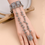 Bohemian tassel pearl round ring with diamond inlaid chain for women