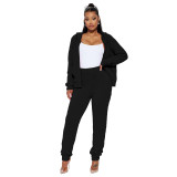 YD8788-H5 hooded rice grain velvet two-piece set