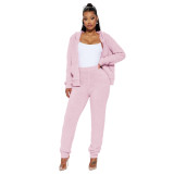 YD8788-H5 hooded rice grain velvet two-piece set
