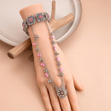 Bohemian tassel pearl round ring with diamond inlaid chain for women