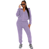 YD8788-H5 hooded rice grain velvet two-piece set