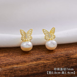 Freshwater Pearl Love Butterfly Zircon Earnail Electroplating S925 Silver Needle