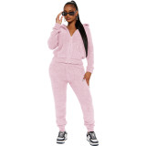 YD8788-H5 hooded rice grain velvet two-piece set