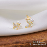 Freshwater Pearl Love Butterfly Zircon Earnail Electroplating S925 Silver Needle
