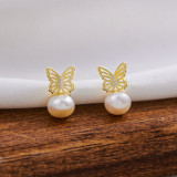 Freshwater Pearl Love Butterfly Zircon Earnail Electroplating S925 Silver Needle
