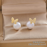 Freshwater Pearl Love Butterfly Zircon Earnail Electroplating S925 Silver Needle