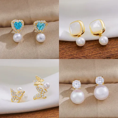 Freshwater Pearl Love Butterfly Zircon Earnail Electroplating S925 Silver Needle