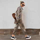 Leopard print shirt high waisted leg cinching cropped pants two-piece set